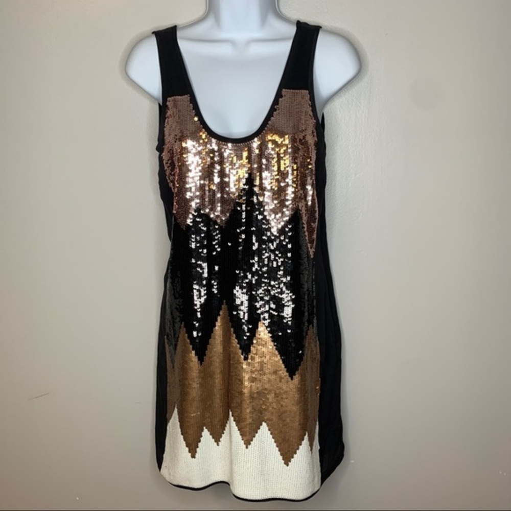 Tibi Chevron Silk Sequin Mini Dress Size 6